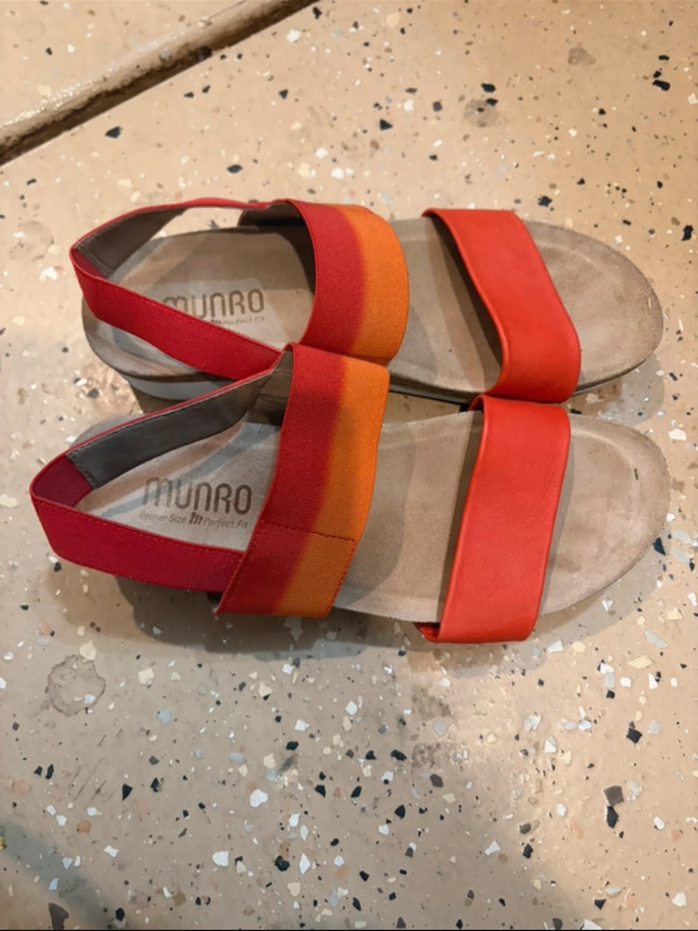 Munro Red-Orange Ombre Elastic Strap Sandals